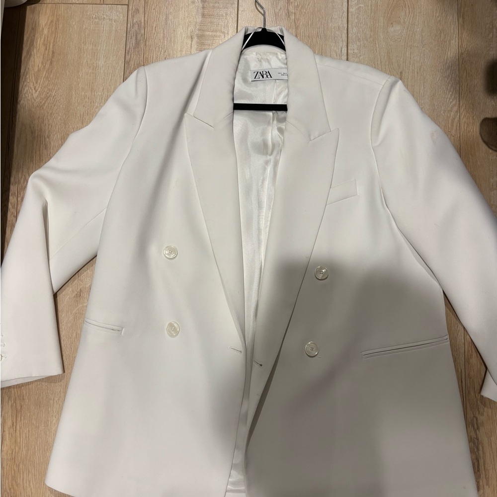 Zara Women's Cream Double-Breasted Blazer